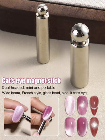 Double-Ended Cylindrical Cat Eye Magnet, Cat Eye Magnetic Nail Polish Dual-Headed Magnetic Stick, Strong Magnetic Force, Multi-Functional Manicure Design Tool, Used For Attracting Glass Beads, Cat Eye Gel And Magnet-Specific Tools