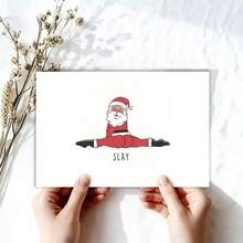 Funny Santa Slay Christmas Card - Santa Claus Splitting Pose With "Slay" Text - Red & Black Holiday Greeting Card For Office, Party, Or Gift - Christmas Party Decoration - Santa Slaying Santa Design, Christmas Card, Festive Stationery, Playful Design, Quality Paper Material, Office Stationery, Quirky Stationery, Durable Stationery, Office Workers, Novelty Christmas Card, Greeting Card, Card With Envelope - Multicolor - View 4