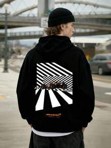 (Double Sided Printing) F1 Racing Culture Element Printing, Polyester Fiber Hooded Sweatshirt, A Must-Have Fashion Item For Autumn And Winter~Skin Friendly, Warm And Not Stuffy, Adding More Comfortable Matching Possibilities. - màu đen - Xem 3