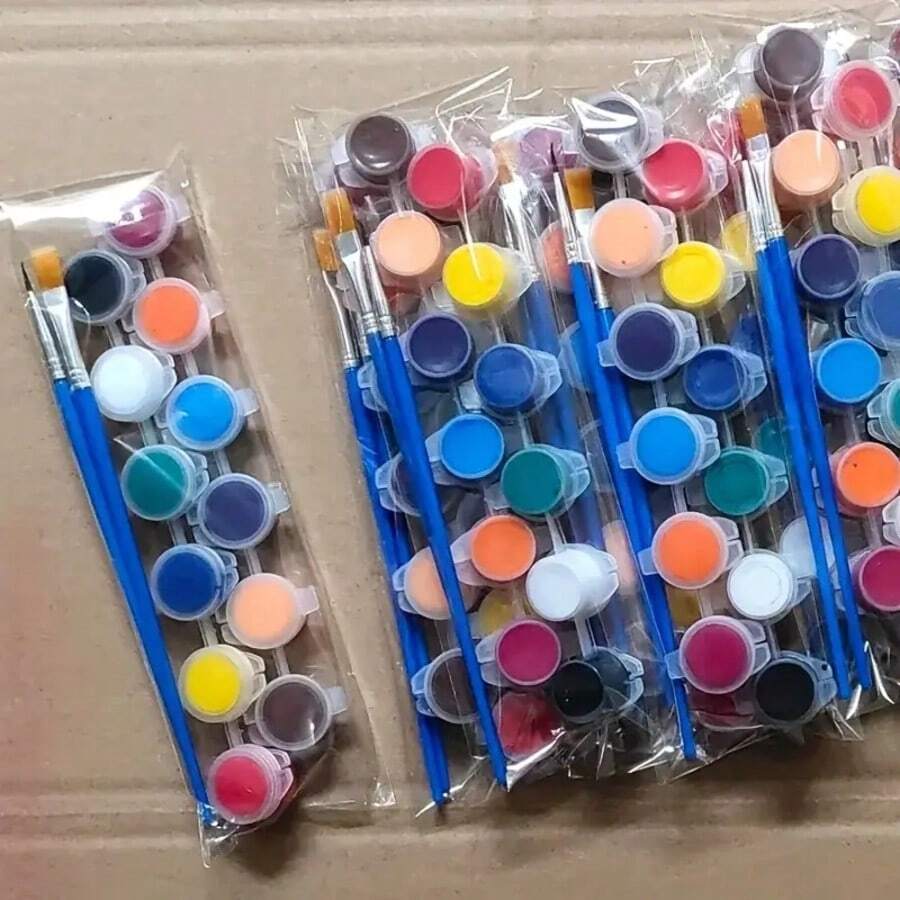 12色丙烯颜料棒配2支画笔，儿童美术绘画用品，适用于学校绘画、艺术创作、DIY绘画工具、油画笔套装，是生日、派对、返校礼物的理想之选，涂抹顺滑，也是感恩节或圣诞节的绝佳礼物。 - 彩色 - 查看 1