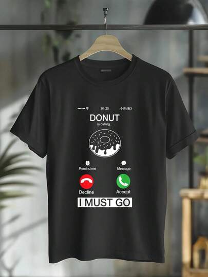 100% Cotton Donut Is Calling And I Must Go Funny Phone Screen T-Shirt Women's Men's Graphic Tee Crew Neck Classic Fashion Summer Vacation Tops