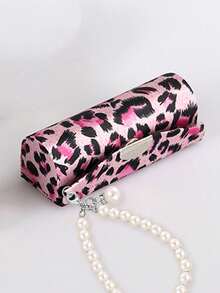 Estojo de Batom com Estampa de Onça e Chaveiro de Pérola Falsa para Mulheres - Inclui Espelho, Suporte de Batom, Conjunto de Armazenamento de Cosméticos, Bolsa de Maquiagem de Viagem, Caixa de Armazenamento de Cosméticos Portátil, Material de Plástico, Protetor Essencial de Batom, Acessório de Maquiagem Feminino, Adequado para Uso Diário - Design Dobrável Elegante, Ótima Opção de Presente para Aniversário, Feriado, Dia dos Namorados, Aniversário, Bolsa de Cosméticos, Bolsa de Maquiagem, Bolsa de Toucador, Bolsa de Viagem, Essenciais de Viagem, Essenciais de Férias para Homens e Mulheres, Recipientes de Viagem, Presentes Essenciais de Férias para Mulheres