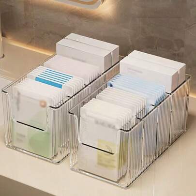 Organizador de maquillaje de gran capacidad de acrílico, caja de almacenamiento de mascarillas faciales, organizador dividido transparente, soporte para productos de cuidado de la piel en el tocador, adecuado para regalos de cumpleaños, regalos de vuelta a la escuela, regalos navideños