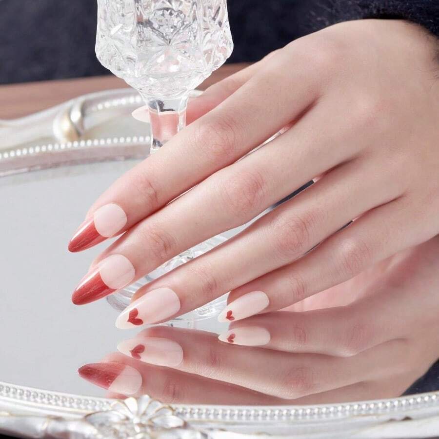Cat Eye Press On Nails Almond Grey Medium Handmade Fake Nails With Green Glitter Design Glossy Salon Perfect Magnetic Gel Bling Nails In 12 Sizes - 24 Pcs Nails Kit For Women Girls - Sweet Love - 查看 1