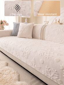 1pc Plush Thickened Warm Sofa Cushion Cover, Modern Minimalist Anti-Slip Sofa Seat Pad, Dust-Proof And Washable Sofa Slipcover, White Fresh And Soft, Pet-Friendly, Fits L-Shaped Sofa And 1/2/3/4 Seater Sofa, Suitable For Bedroom, Office, Living Room - White - View 2