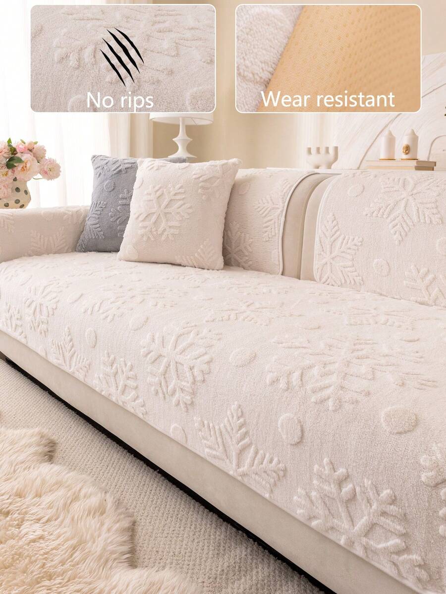 1pc Plush Thickened Warm Sofa Cushion Cover, Modern Minimalist Anti-Slip Sofa Seat Pad, Dust-Proof And Washable Sofa Slipcover, White Fresh And Soft, Pet-Friendly, Fits L-Shaped Sofa And 1/2/3/4 Seater Sofa, Suitable For Bedroom, Office, Living Room