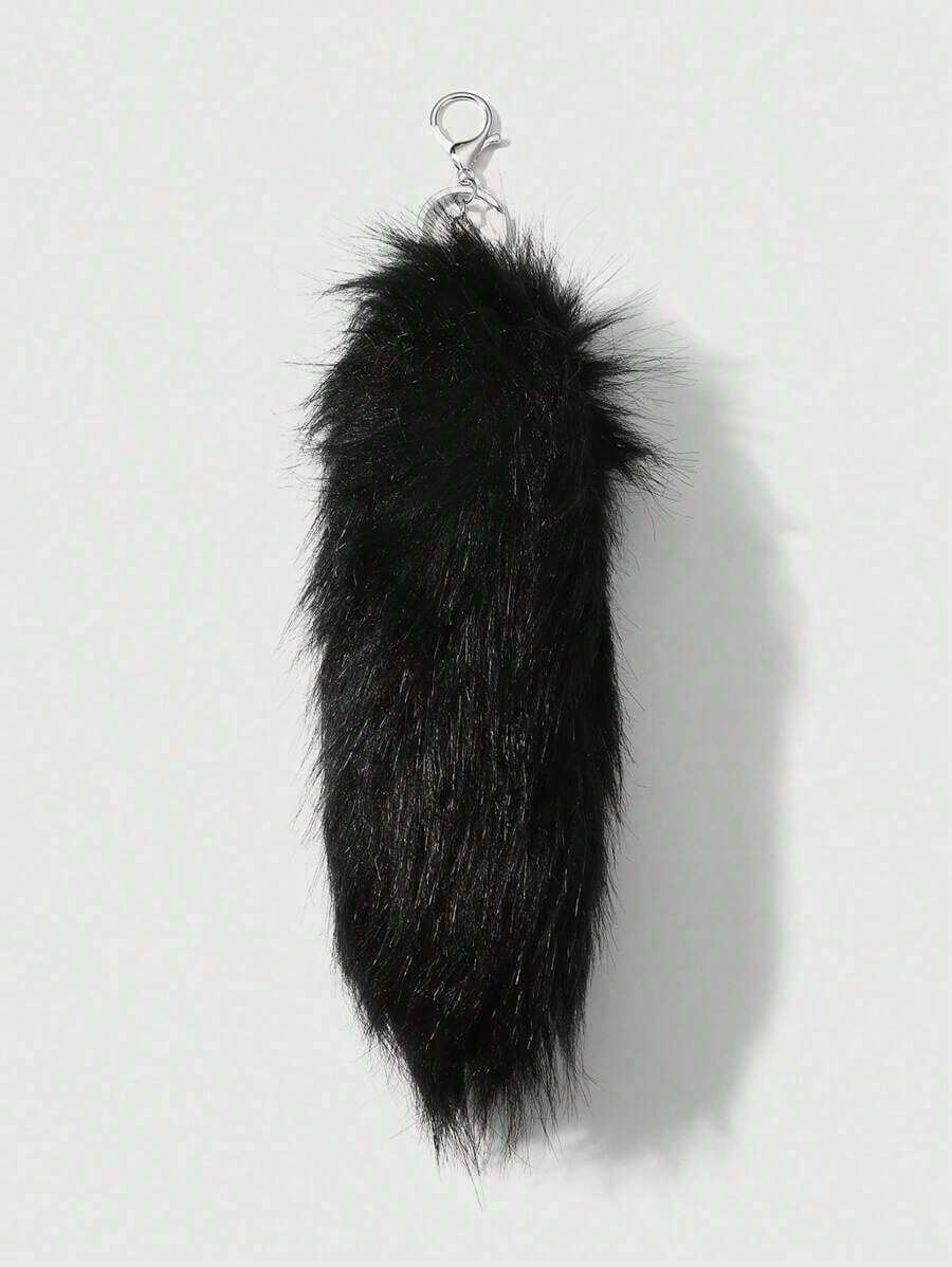ROMWE Grunge Punk 1pc Y2K Stylish Gothic Fluffy Faux Tail Keychain, Dark Aesthetic Accessory, Suitable Women, Daily Wear Or Holiday, Halloween - màu đen - Xem 1