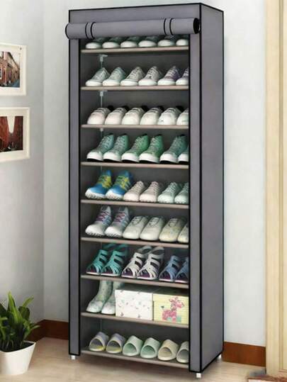 1个6/8/10层鞋柜，带防尘罩，无纺布材质，节省空间，大容量，易于组装，便携式鞋柜，适用于多种场景，例如玄关、储物架、家庭和宿舍收纳、鞋子整理、鞋子收纳、鞋柜、房间装饰、置物架、搁板、简约风格、春假风、欧普莱萨波西风格、高级风格