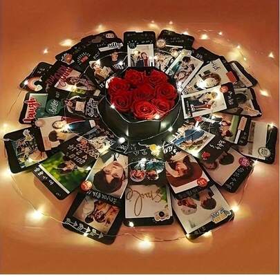 手工六边形爆炸设计相册盒，惊喜婚礼生日纪念礼盒（需自行组装），派对节日惊喜礼物，情人节及生日创意礼盒，多层惊喜盒，DIY自粘相册盒剪贴簿，创意手工照片礼盒，生日周年纪念婚礼礼物