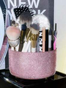 1pc-Encrusted Hexagon Makeup Brush Holder, Large Capacity, Colorful-Studded Luxurious Shiny Surface, Hexagonal Cylinder Shape, Tidy Edges, Vanity Accessory Bedroom Dresser, Makeup Room Desk - 彩色 - 查看 8