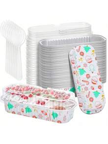 100pcs/Set Mini Toast Mold With Lid And Spoon, 100pcs, Pink, 6.8oz, Rectangular Aluminum Foil Baking Tray - Rectangle - View 8