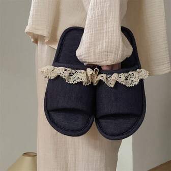 XIXITIAO 1 Pair Cute Crochet Lace Slippers, All Season Indoor Slippers With Non-Slip Soft Sole, Moisture-Wicking Comfortable For Postpartum Wear