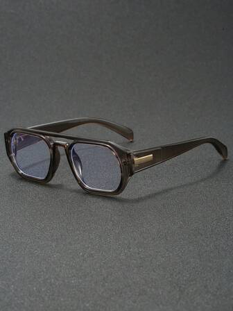 1 Pair Men's Square Frame Dual-Bridge Casual Fashion Flat Glasses, Suitable For Street Photography, Elegant Versatile, Vacation And Travel Essentials