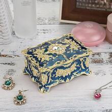 Hipiwe Vintage Jewelry Box, Small Enameled Trinket Box Organizer Rectangular Treasure Chest Box Jewelry Decorative Box Keepsake Gift Box Case For Women,3.7x 2.7x 2 Inch,Small,Blue - Biru - View 3