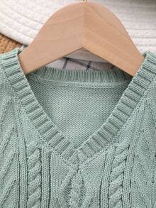 Boys' Collegiate Style Solid Color Cable Knit Sweater Vest - Cadet Blue - View 3