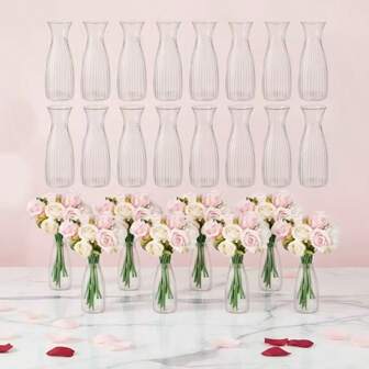 1/5/10/12pcs Plastic Striped Vases, Transparent Flower Vases For Floral Arrangements, Suitable For Bouquet Decoration, Exhibitions, Holidays, Home Decor, Dining Table, Weddings, Parties