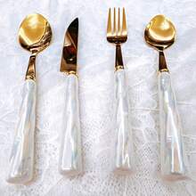 8/20pcs Golden Unique Stainless Steel Tableware, Beautiful Silverware Old-Fashioned Elegant Colorful Ceramic Handle Steak Knife, Dessert Spoon, Fork And Spoon - Multi-Color Creative Tableware Porcelain, Perfect For Daily Dining And Holiday Gatherings