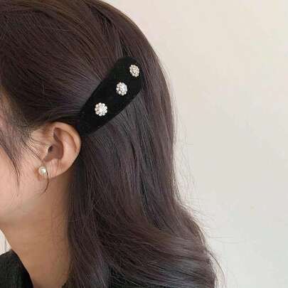 1pc Women's Super Shiny Crystal Water Drop Barrette, Crystal Geometric Super Shiny Crystal Black Velvet Hair Clip, Luxurious Vibe, Exquisite And Chic, Suitable For Outings And Wear, Claw Clips, Hair Slide, Hair Barrettes, Head Accessories, Party, Hair Accessories For Women