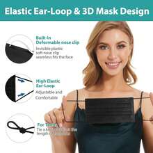 100pcs Black Disposable Face Masks, Lightweight & Breathable, Anti-Stuffy Design, Suitable For Spring & Summer, Fashionable & Versatile - Black - View 2