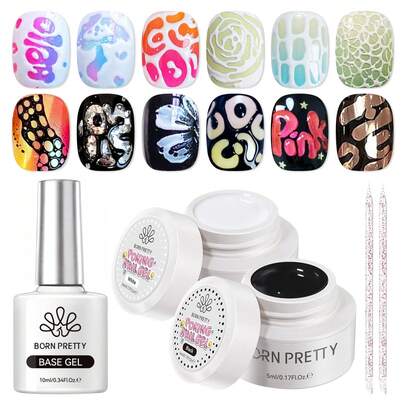  BORN PRETTY Poke Poke Nail Art Gel Glue 5ml Black White Wave Texture Nail Painting Drawing Gel Soak Off UV LED Varnish Nails