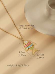 1 件不锈钢 18K 镀金摇摆鱼吊坠项链，独特鱼骨吊坠项链，适合女性，海滩度假 - 金色 - 查看 6