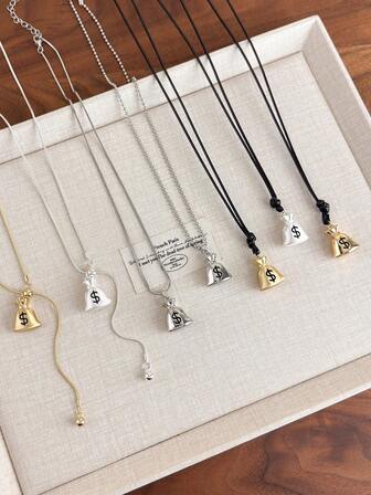 1pc New Chinese Style Purse Pendant Necklace, High-Quality 3D Oil Drop Retractable Long Necklace Accessory