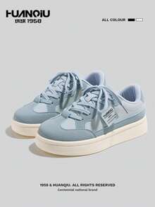 HUANQIU Blue Thick Sole Casual Sneakers, Lightweight Sporty Shoes, Versatile & Unique Design For Women - Blue - View 2