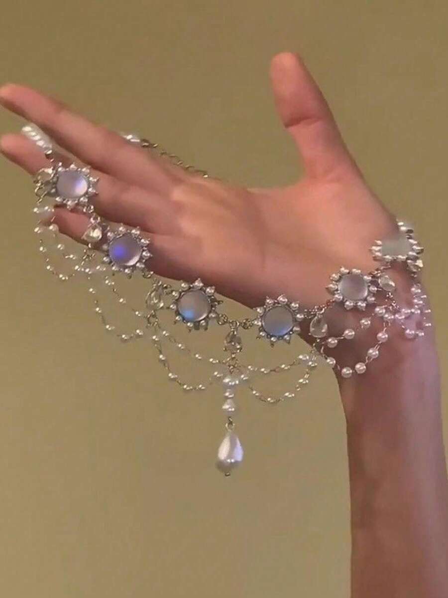 1PC Elegant French-Style Imitation Moonstone Faux Pearl Fringe Necklace, Vintage Court-Style Necklace, Fashionable Minimalist Women's Accessories, Jewelry Gift - 項鍊 - 查看 1