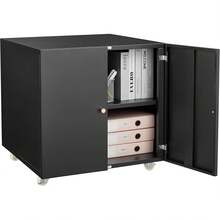Dragonpad Metal Printer Cabinet With 4 Wheels, Mobile Rolling Cabinet With File Storage, Heavy Duty Under Desk Printers Table Stand With Doors & Adjustable Shelf, Home Office File Organizer Printer Stand - Đen-2 lớp - Xem 6