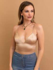 Satin Glow Longline Bralette – Effortless Elegance - Sampanye - View 2