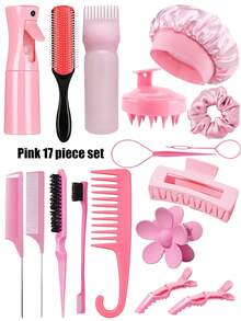 17 Piece Hair Tool Set, With High Pressure Spray Bottle And Sleeping Cap, Curling Brush Set, Nine Rows Of Combs, Wide Teeth Hook Comb, Double Head Comb, Styling Brush, Pointed Tail Comb, Mouse Tail Comb, Edge Brush, Hair Brush, Massage Comb - Multicolor - View 12