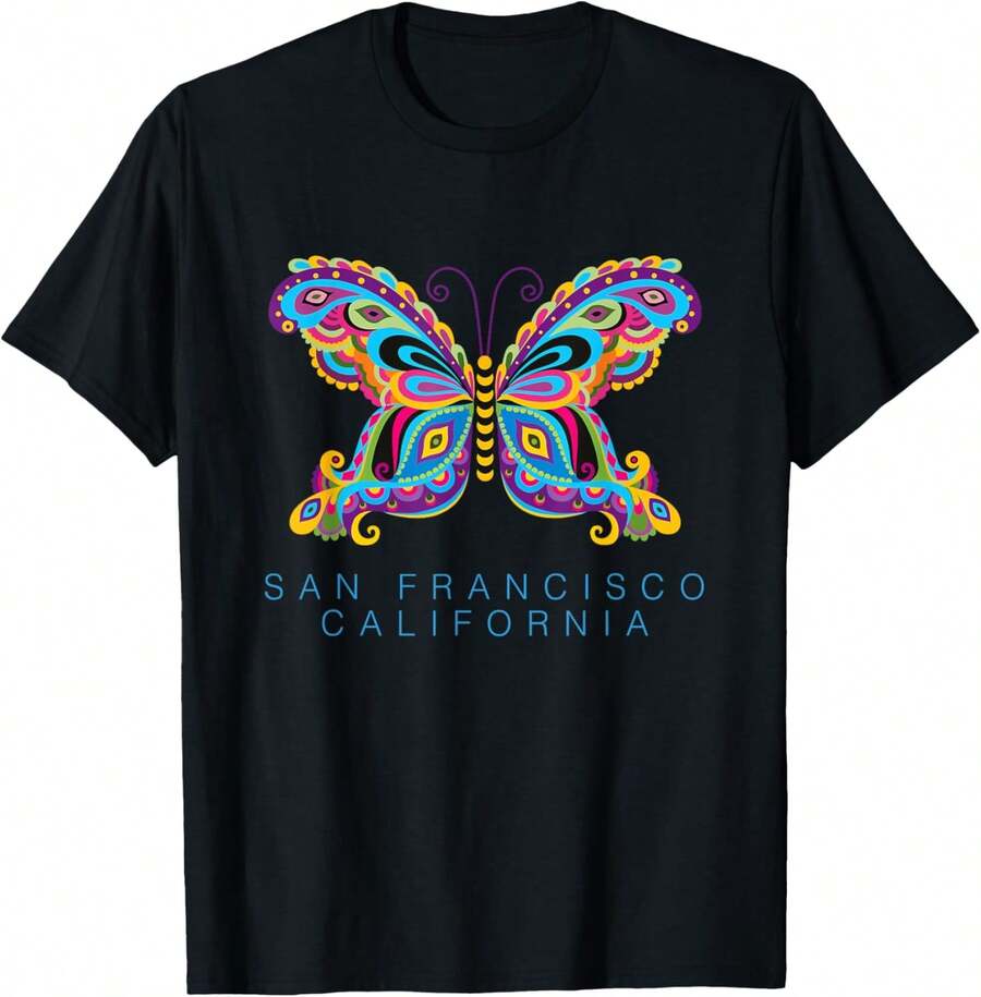 San Francisco California Souvenir Butterfly Graphic T-Shirt - Black - View 1