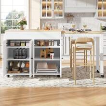 Modern Extendable Bar Table (118-180*50*94 Cm), Extendable Dining Table With Storage Function, Equipped With Six Shelves, Can Be Used As A High Table/Small Dining Table, Suitable For A Dining Room Or Living Room Divider, White. - trắng - Xem 2