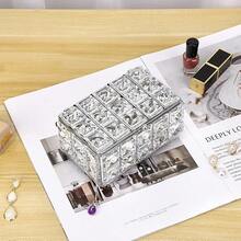 ELLDOO Crystal Jewelry Box Rectangle Trinket Organizer With Lid Earrings Rings Vintage Treasure Keepsake Box For Valentine Wedding Dresser Bedroom Decoration, Silver,Large,Silver - Silver - 查看 8