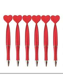 6pcs/12pcs Heart-Shaped Plastic Ballpoint Pens, For Adults Office, School Students Stationery, Twist Plastic Pens, Suitable For Valentine's Day Gifts, Wedding Signing Pens - Multicolor - View 8