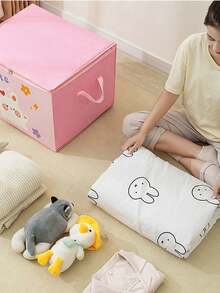 1pc Cartoon Print Thick & Wide Storage Bag For Clothes, Bedding, Student Dorm Moving Bag, Large Capacity Wardrobe Organizer Box,Bedroom Room Decor,Back To School - Multicolor - View 3