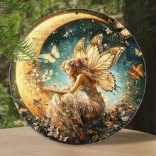 CIF BUY Enchanted Fairy Moon Wall Art - Crescent Moon Metal Sign With Butterfly & Floral Design, HD Printed Aluminum Wall Decor For Bedr - 彩色 - 查看 12