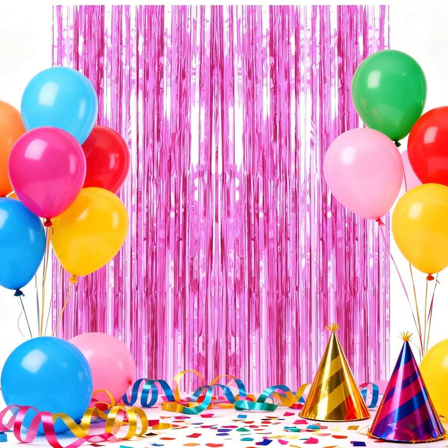 2/5 قطعة ستارة معدنية مقطعة بخيوط معدنية لخلفية حفلة الفوشيا، ديكور حفلة عيد الميلاد والزفاف، لوازم هدايا