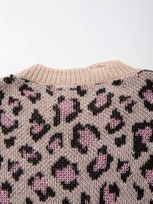 Modcrash Blusa de punto de cuello redondo de corte holgado y estampado de leopardo, para primavera/verano, unisex - Albaricoque - Ver 10