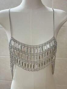 1 chiếc dây đeo thân bằng hạt acrylic màu bạc dành cho nữ - Món trang sức sáng bóng bắt mắt, phù hợp cho hộp đêm và những bộ trang phục thời trang. - Bạc - Xem 5