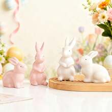 1pc Ceramic White Cute Easter Bunny Home Decor Figurine, Entryway Decoration - Multicolor - View 2