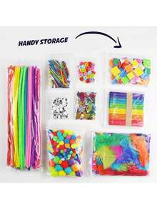 1170 Peças Kit de Materiais de Artes e Artesanato para Crianças, Caixa de Armazenamento Grande Conjunto de Arte Colagem com 11 Materiais [Suprimentos de Artesanato para Crianças Pequenas,Kit de Arte Escolar Tudo em Um] - Materiais de Mídia Mista: Feltro/Papel/Contas/Glitter/Olhos Saltitantes, Cores do Arco-Íris do Y2K, Presente Criativo de Scrapbooking de Aniversário e Natal para 4-9 Anos