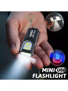 Portable USB Rechargeable Hands-Free Flashlight | Mini Keychain Light With Bottom Magnet, Clip Design, 5 Lighting Modes, Multi-Function Emergency Lantern, Hanging Tent Light, Suitable For Travel, Camping, Fishing - Multicolor - View 10