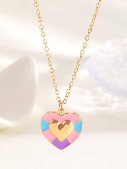1pc Fashionable & Cute Multicolor Minimalist Heart Shaped Oil Drop Pendant Necklace, Elegant High-End Design Jewelry Accessory For Women, Suitable For Daily Wear & Gatherings