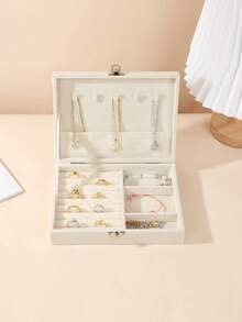 New Large Capacity Lockable Jewelry Box, Double Layer High Capacity Jewelry Storage Box, Luxury PU Leather Jewelry Organizer Box, Desktop Drawer Storage Box For Necklaces, Earrings, Rings, Watches, Accessories, Home Decor, Vanity Tray, Holiday Gift, Gift For Her, Christmas Gift