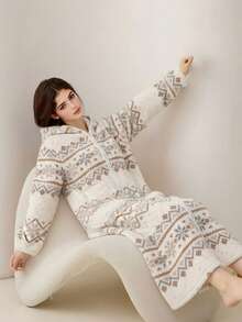 1 Stück Damen Korallenfleece Reißverschluss Bademantel, modisch warme dicke Loungewear für Herbst/Winter, antistatisch - Verschiedenfarbig - Übersicht 6