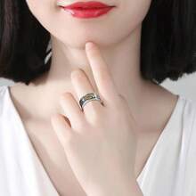 New Men's Pixiu Vintage Heart Sutra Ring Six-Word Mantra Ring Personality Bold Engraved Ring - 祥雲紋 - 查看 3