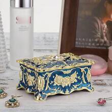 Hipiwe Vintage Jewelry Box, Small Enameled Trinket Box Organizer Rectangular Treasure Chest Box Jewelry Decorative Box Keepsake Gift Box Case For Women,3.7x 2.7x 2 Inch,Small,Blue - Biru - View 8