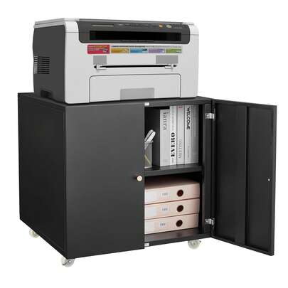 Techigher Printer Stand, Metal Printer Cabinet With Storage, Mobile Printer Table With 2 Door & Wheels, Adjustable File Cabinet For Home Office