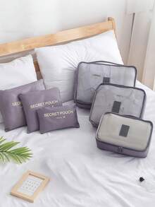 6pcs Travel Luggage Packing Cubes, Suitcase Clothes Storage Bag, Foldable Organizer Bag Shoes Bag Underwear Pouch - Black - View 4